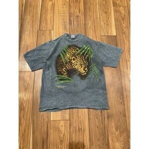 Vintage 90’s Cheetah / Nature Single Stitch Graphic Tee Size XL Blue Grey